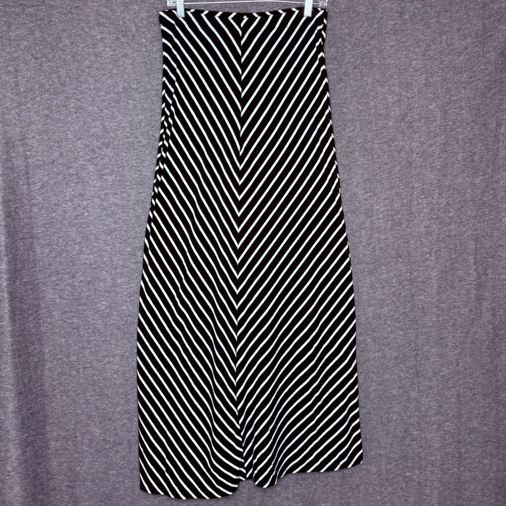 Iris Los Angeles Black White Striped Maxi Skirt Large Flowy Stretch Chevron